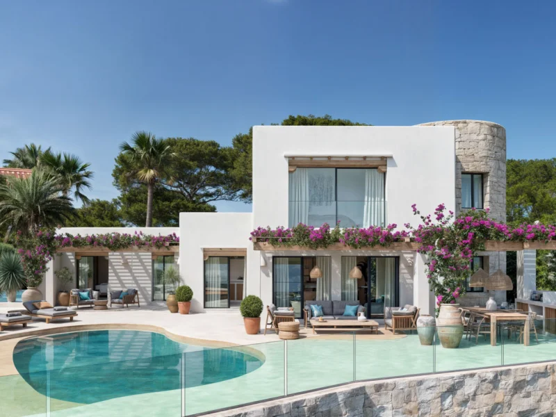 Villa de estilo ibicenco con vistas al mar en Moraira