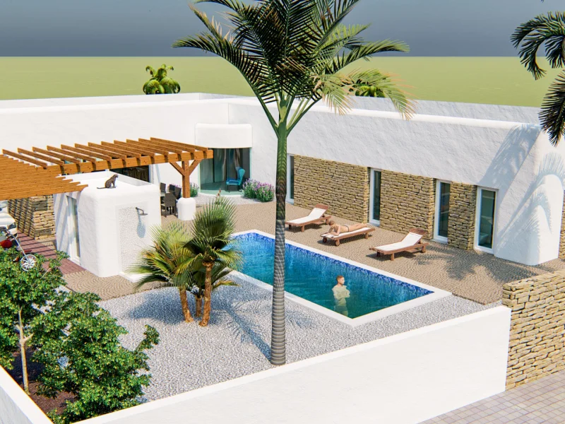 Villa de estilo ibicenco con piscina privada en Polop