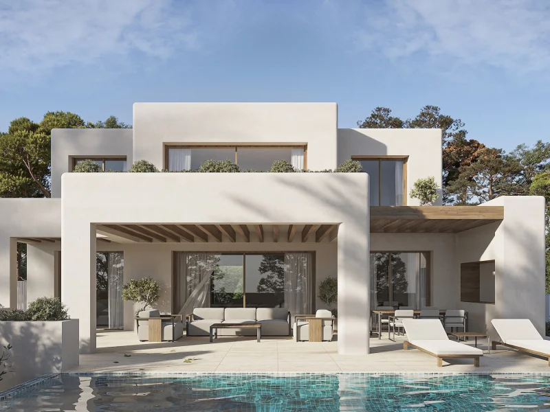 Villa de estilo ibicenco en Benissa, La Fustera con vistas al mar