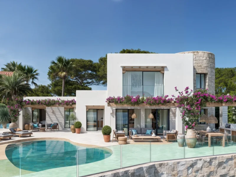 Villa de estilo ibicenco en Benimeit, Moraira con vistas al mar