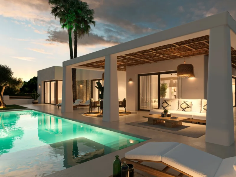 Villa de estilo ibicenco en Jávea, Lomas Del Rey con piscina