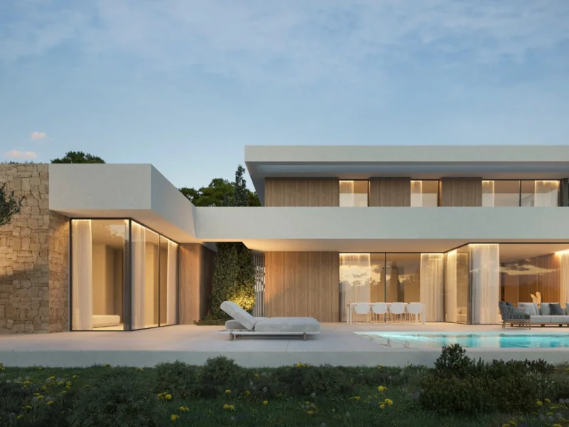 Villa de estilo ibicenco en Camarrocha, Moraira con piscina