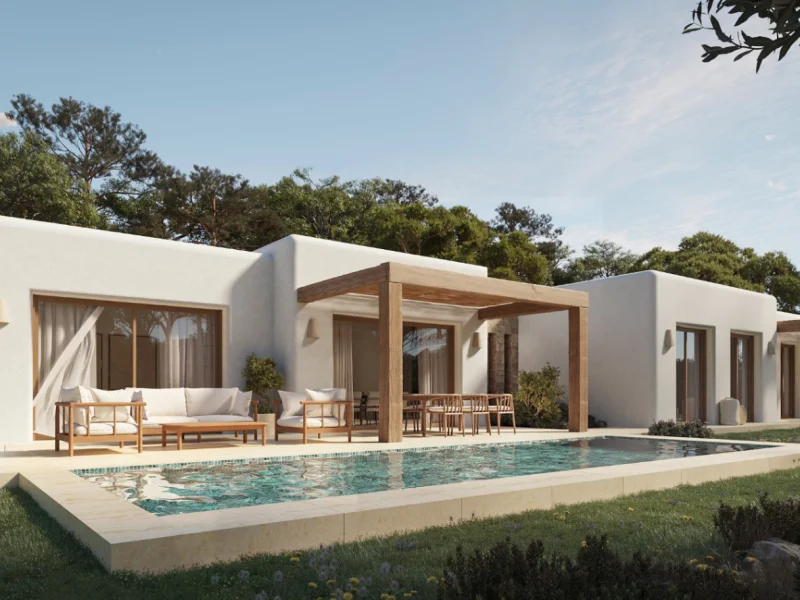 Elegante villa de estilo ibicenco en Fustera Benissa con piscina