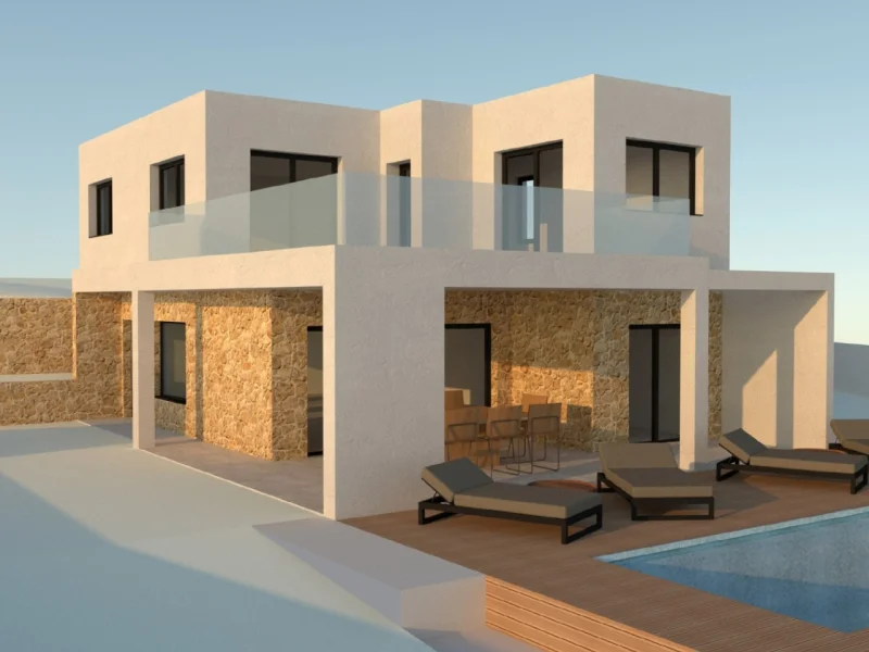 Parcela urbana en Jávea con proyecto de villa moderna y piscina