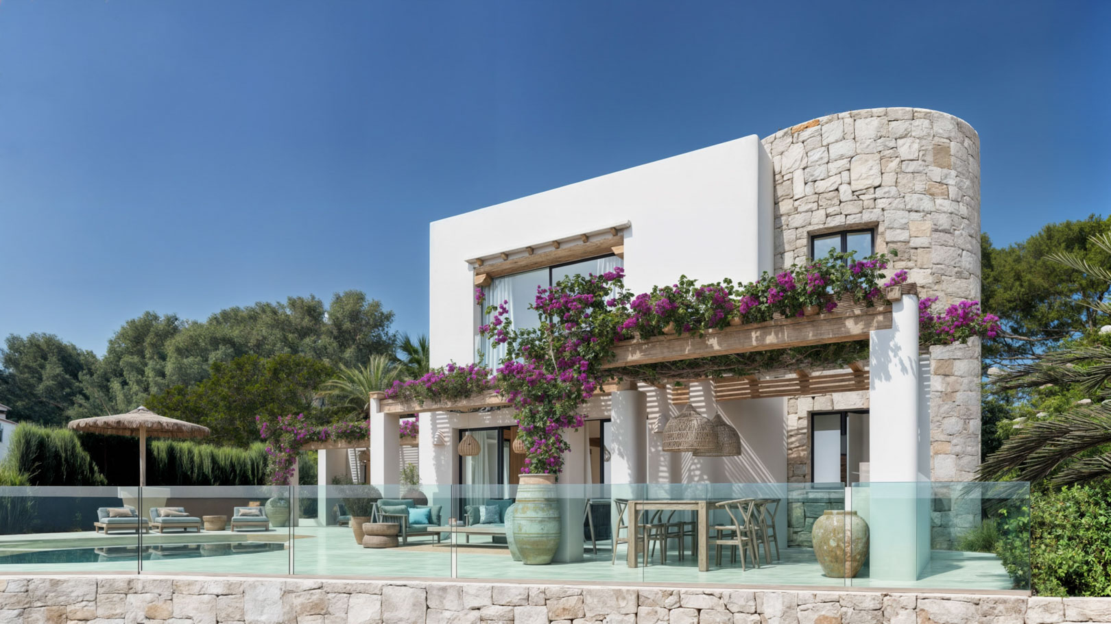 Villa de estilo ibicenco con vistas al mar en Moraira
