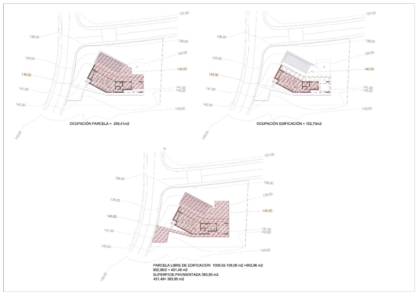 Plano arquitectónico de una villa que muestra la ocupación de la parcela y la edificación.